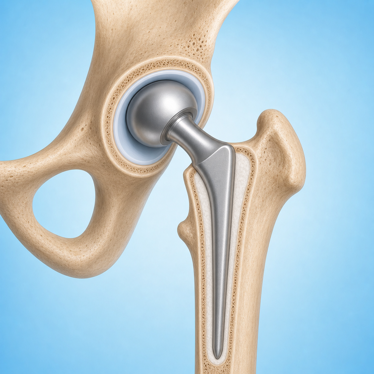 Cemented hip hemiarthroplasty for a displaced femoral-neck fracture process